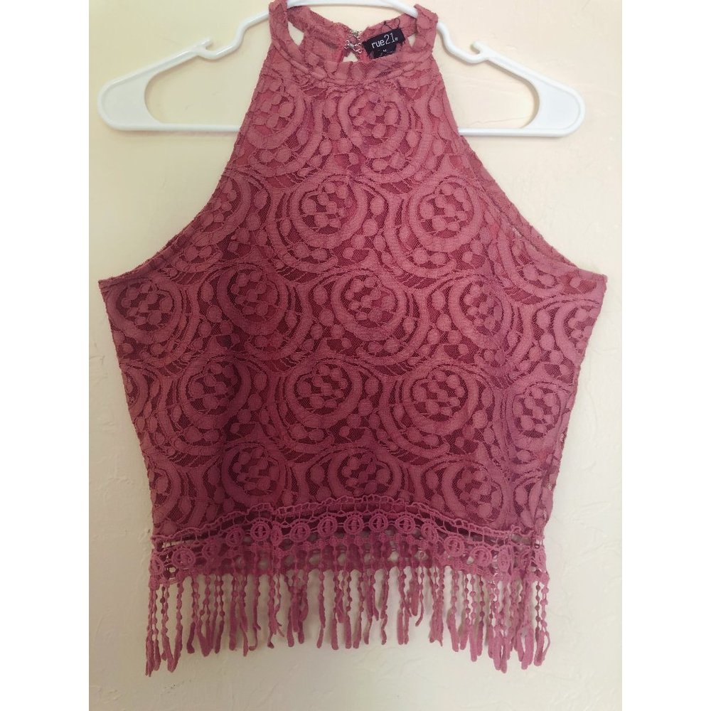 Rue21 Medium Pink Fringed Halter Tank Top